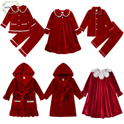 Christmas Family Xmas Children Boy Girl Pyjamas Dress Clothes Sets Customizing Velvet Long Sleeve Kid Sleepwear+Pants Costumes