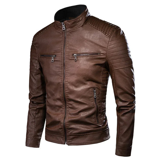 Mens Causal Vintage Leather Jacket Coat Men Thin Spring Autumn Design Motor Biker Pocket PU Leather Jacket Male Motocycle 4XL