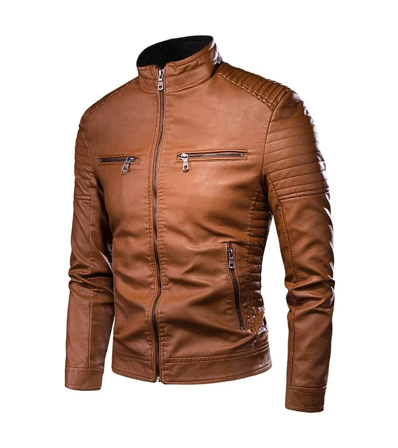 Mens Causal Vintage Leather Jacket Coat Men Thin Spring Autumn Design Motor Biker Pocket PU Leather Jacket Male Motocycle 4XL