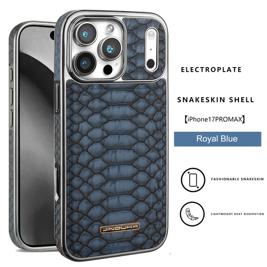 Luxury Fashion Snake-Patterned Leather Phone Case For iPhone 17 16 15 14 13 12 Pro Max 17Air  Inner Shell With Flannel Lining