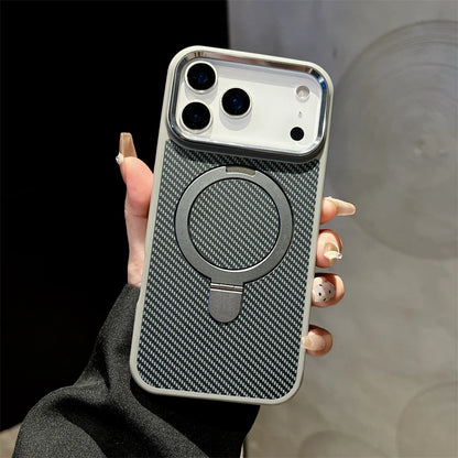 Armor Carbon Fiber Magnetic Bracket Stand Matte Case for iPhone 17 Air 16 15 14 Plus 13 12 11 Pro Max for Magsafe Holder Cover