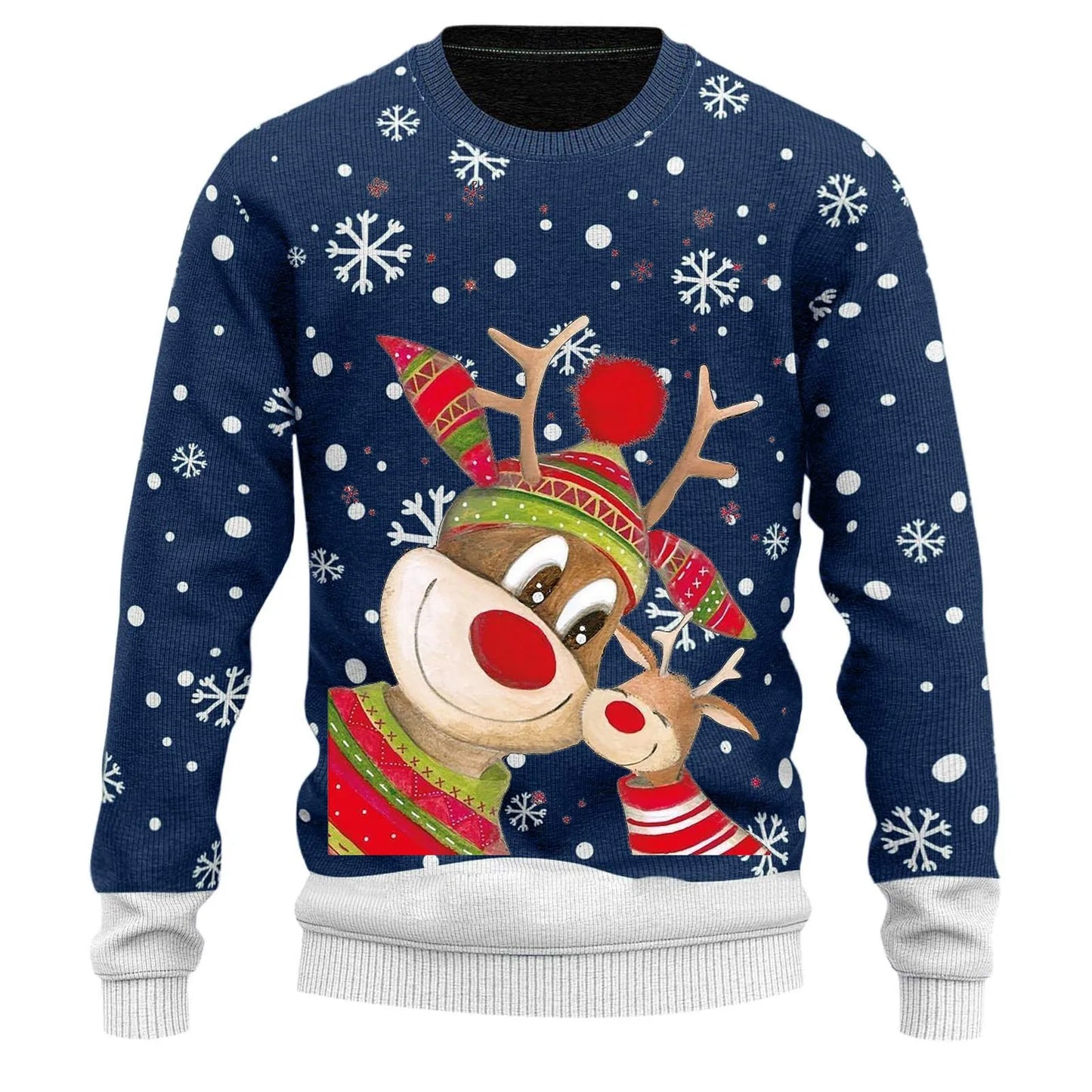 Ugly Christmas Sweater Men's Knitted Pullover Sweater Reindeer Print Round Neck Long Sleeve Pullover Top Fashion Christmas Gift