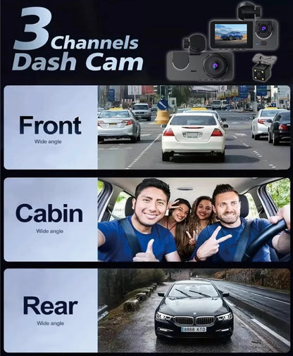3Lens Car Dvr HD 1080P Dash Cam Front Inside Rear Wide Angle Night Vision G-sensor Loop Recording Camera Vehicle Accessories