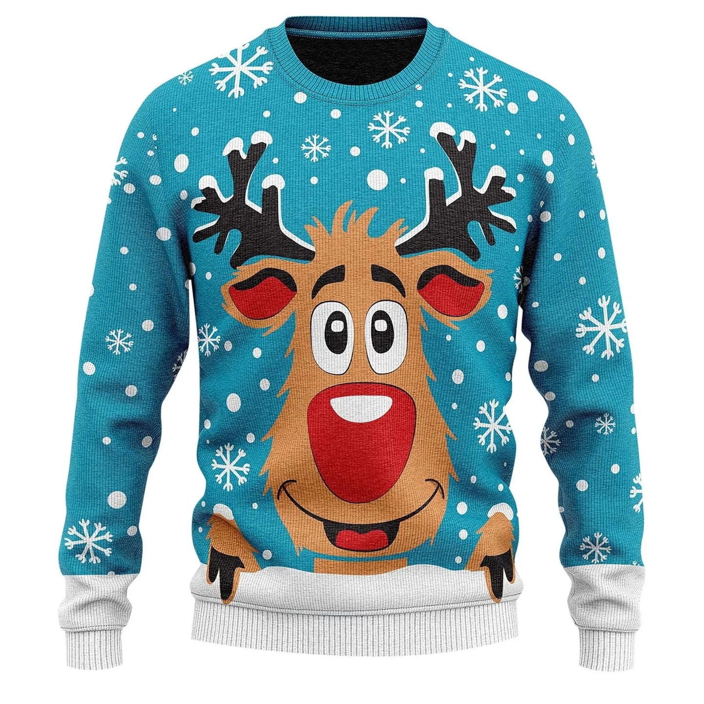 Ugly Christmas Sweater Men's Knitted Pullover Sweater Reindeer Print Round Neck Long Sleeve Pullover Top Fashion Christmas Gift
