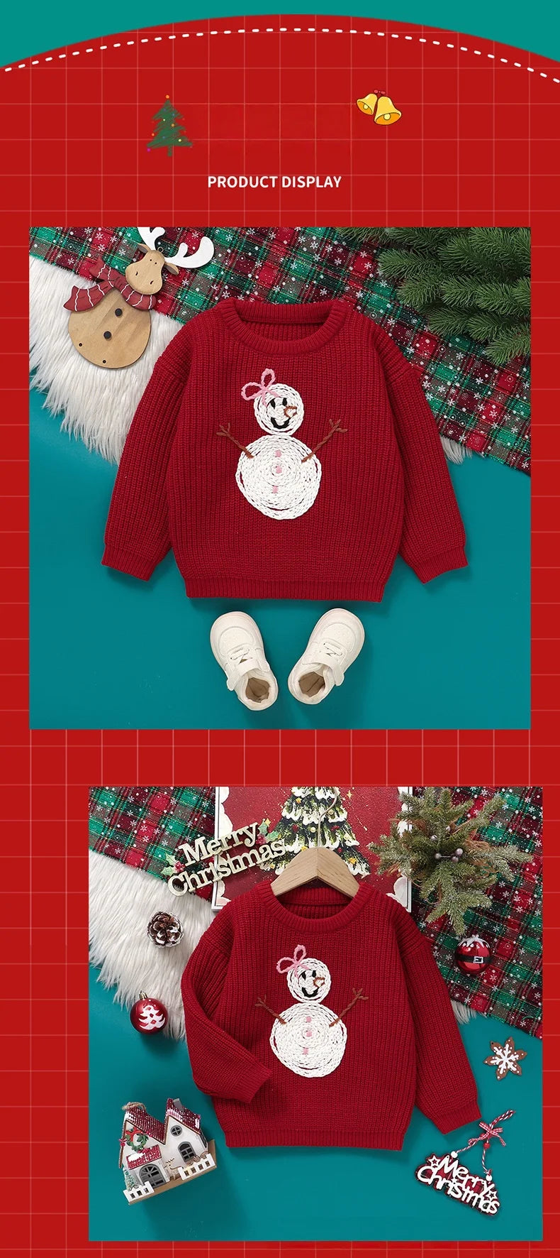 Toddler Kids Clothes Christmas Sweater for Girls Hand Embroidered Snowman Pattern Knit Top 3-6Y Kids Boys Festive Winter Outfit
