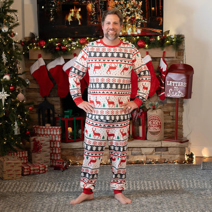 Family Christmas Pajamas Full Body Reindeer Print Long Sleeve Matching Sleepwear Set