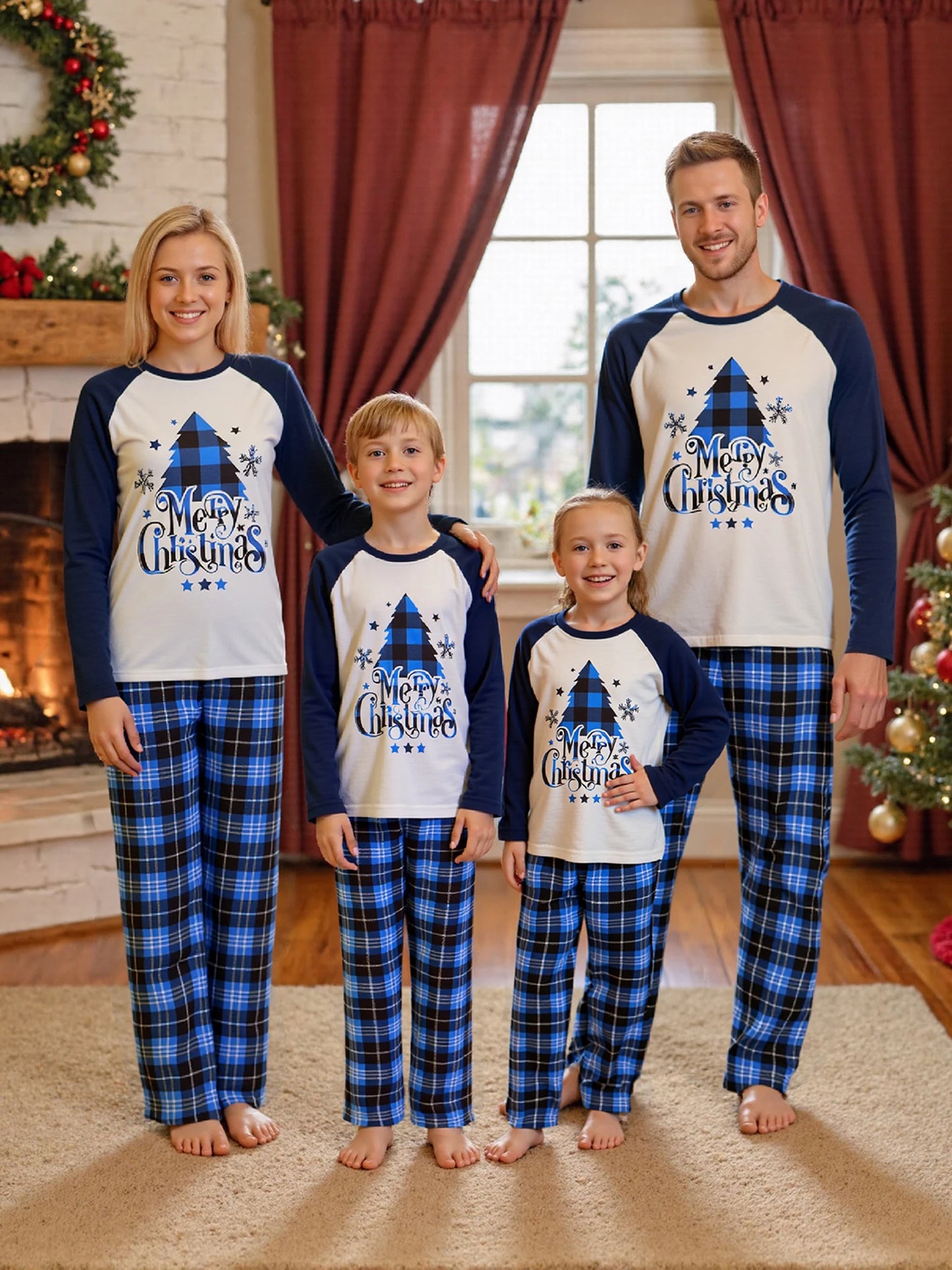 Festive Family Matching Pajamas Set with Reindeer Print and Cozy Plaid Patterns for Christmas Celebrations