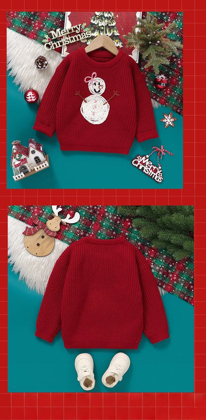 Toddler Kids Clothes Christmas Sweater for Girls Hand Embroidered Snowman Pattern Knit Top 3-6Y Kids Boys Festive Winter Outfit