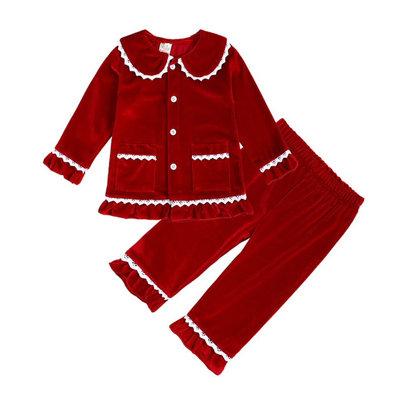 Christmas Family Xmas Children Boy Girl Pyjamas Dress Clothes Sets Customizing Velvet Long Sleeve Kid Sleepwear+Pants Costumes