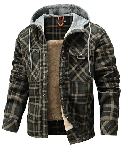 Men's Jackets Winter Hooded Warm Coat Casual Thicken Plaid Work Flannel Snap Sherpa Lined Fleece Clothing US Size