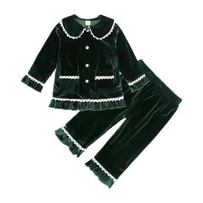Christmas Family Xmas Children Boy Girl Pyjamas Dress Clothes Sets Customizing Velvet Long Sleeve Kid Sleepwear+Pants Costumes