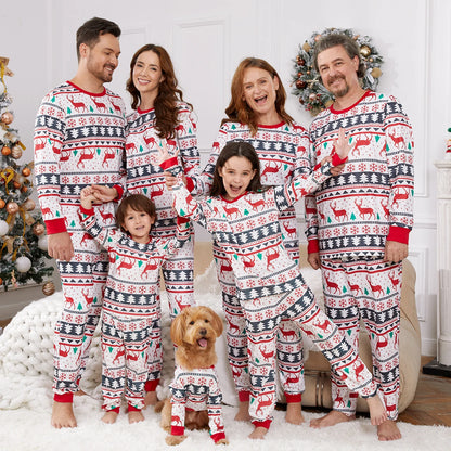 Family Christmas Pajamas Full Body Reindeer Print Long Sleeve Matching Sleepwear Set