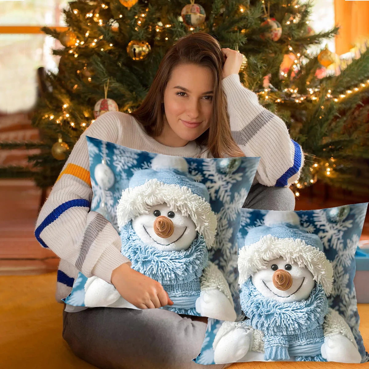 Snowman Cushion Cover Merry Christmas Decoration for Home 2025 Pendant Xmas Pillow Case Ornaments Navidad Natal New Year Gifts