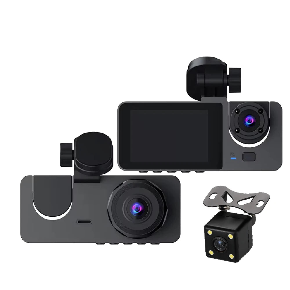 3Lens Car Dvr HD 1080P Dash Cam Front Inside Rear Wide Angle Night Vision G-sensor Loop Recording Camera Vehicle Accessories