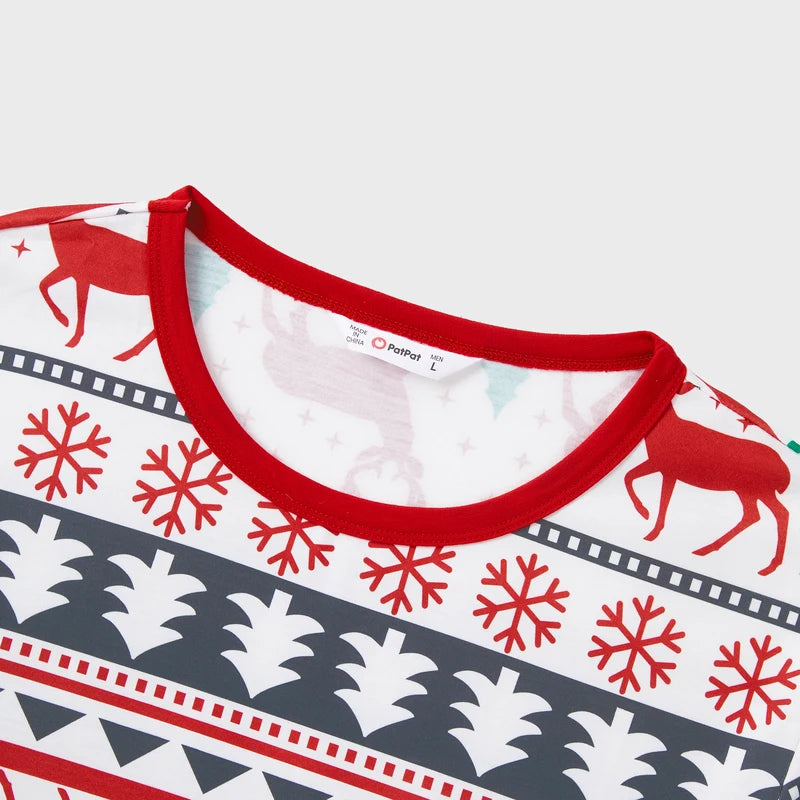 Family Christmas Pajamas Full Body Reindeer Print Long Sleeve Matching Sleepwear Set
