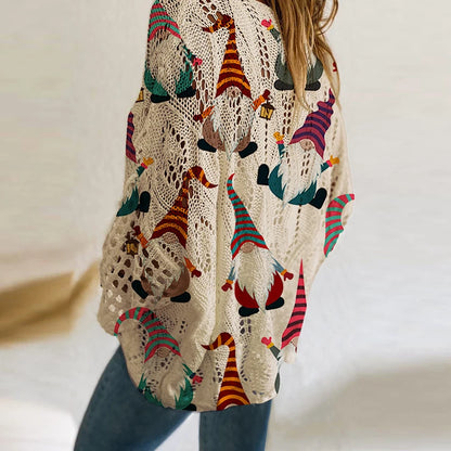 New Santa Claus Snowman Print Sweater Women O Neck Long Sleeve Christmas Sweaters For Women Fashion Hollow Out Knitted Jumper