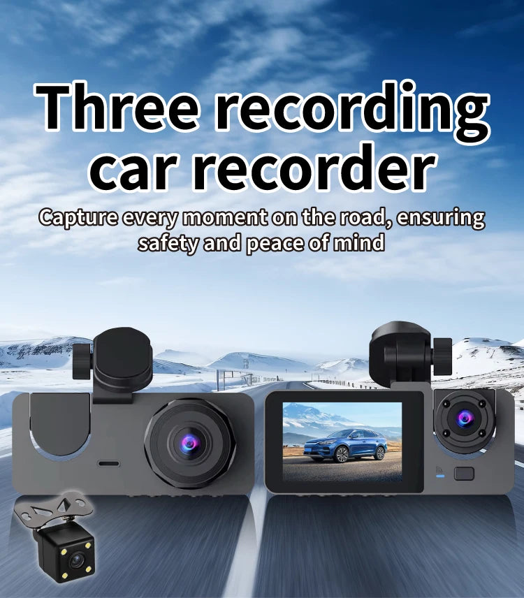 3Lens Car Dvr HD 1080P Dash Cam Front Inside Rear Wide Angle Night Vision G-sensor Loop Recording Camera Vehicle Accessories