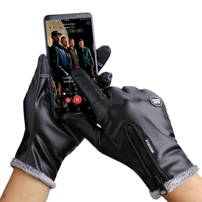 Winter Gloves Leather Thermal Windproof Waterproof  Warmer Driving Skiing Gloves Touch Screen Gloves for Men Women