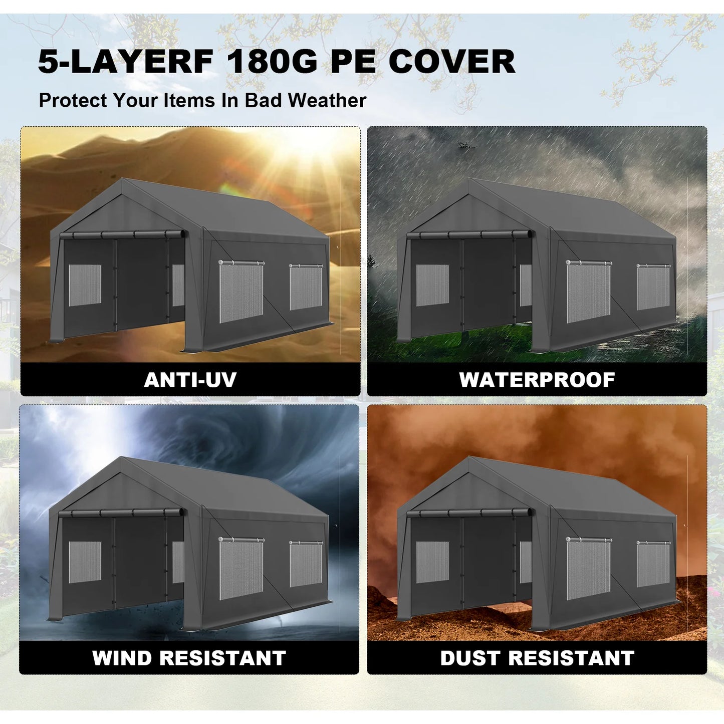 Grezone 10 x 20 ft Outdoor Canopy Carport Portable Car Tent Garage