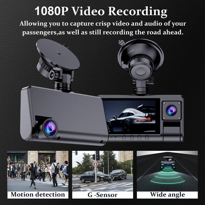 Car Cam, 3 Channel Car Cam, 1 Count FullHD Car DVR ,Night-vision, Loop Recording, MotionDetection, Suitable for Driving/Accident