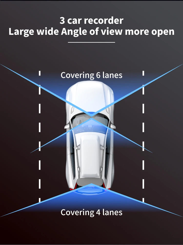 3Lens Car Dvr HD 1080P Dash Cam Front Inside Rear Wide Angle Night Vision G-sensor Loop Recording Camera Vehicle Accessories