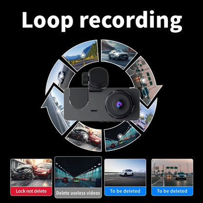 3Lens Car Dvr HD 1080P Dash Cam Front Inside Rear Wide Angle Night Vision G-sensor Loop Recording Camera Vehicle Accessories