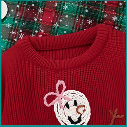 Toddler Kids Clothes Christmas Sweater for Girls Hand Embroidered Snowman Pattern Knit Top 3-6Y Kids Boys Festive Winter Outfit