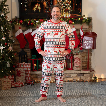 Family Christmas Pajamas Full Body Reindeer Print Long Sleeve Matching Sleepwear Set