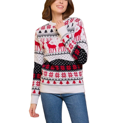 Unisex Christmas Sweater Winter Couple Women Man Long Sleeve Round Neck Reindeer Pattern Classic Fit Knitted Pullovers