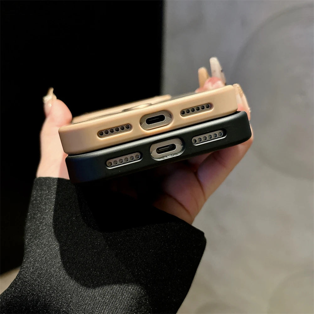 Armor Carbon Fiber Magnetic Bracket Stand Matte Case for iPhone 17 Air 16 15 14 Plus 13 12 11 Pro Max for Magsafe Holder Cover