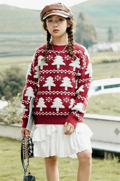 New Christmas Sweater with Neck Boys Girls Children Clothes Winter New Sweaters Top Knitwear Clothes for 3 4 5 7 12 14Years