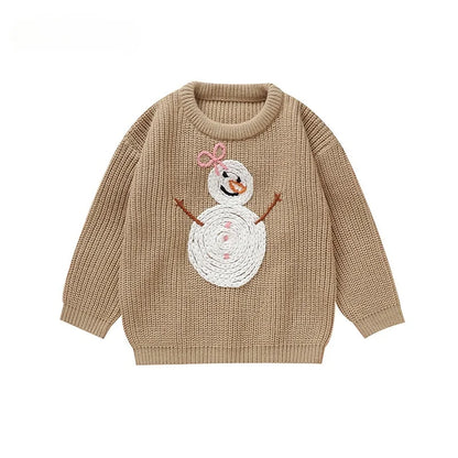 Toddler Kids Clothes Christmas Sweater for Girls Hand Embroidered Snowman Pattern Knit Top 3-6Y Kids Boys Festive Winter Outfit