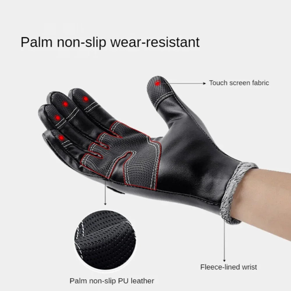 Winter Gloves Leather Thermal Windproof Waterproof  Warmer Driving Skiing Gloves Touch Screen Gloves for Men Women