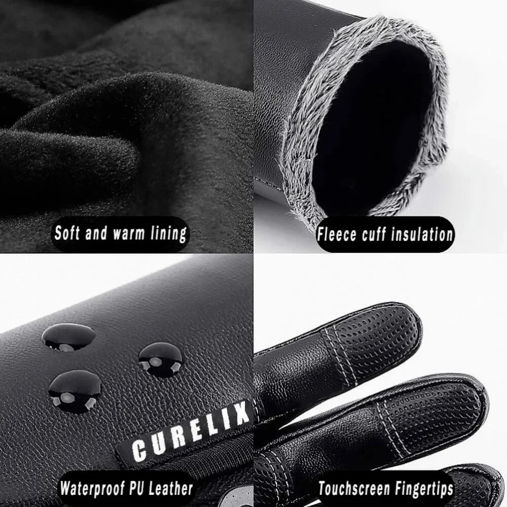 Winter Gloves Leather Thermal Windproof Waterproof  Warmer Driving Skiing Gloves Touch Screen Gloves for Men Women