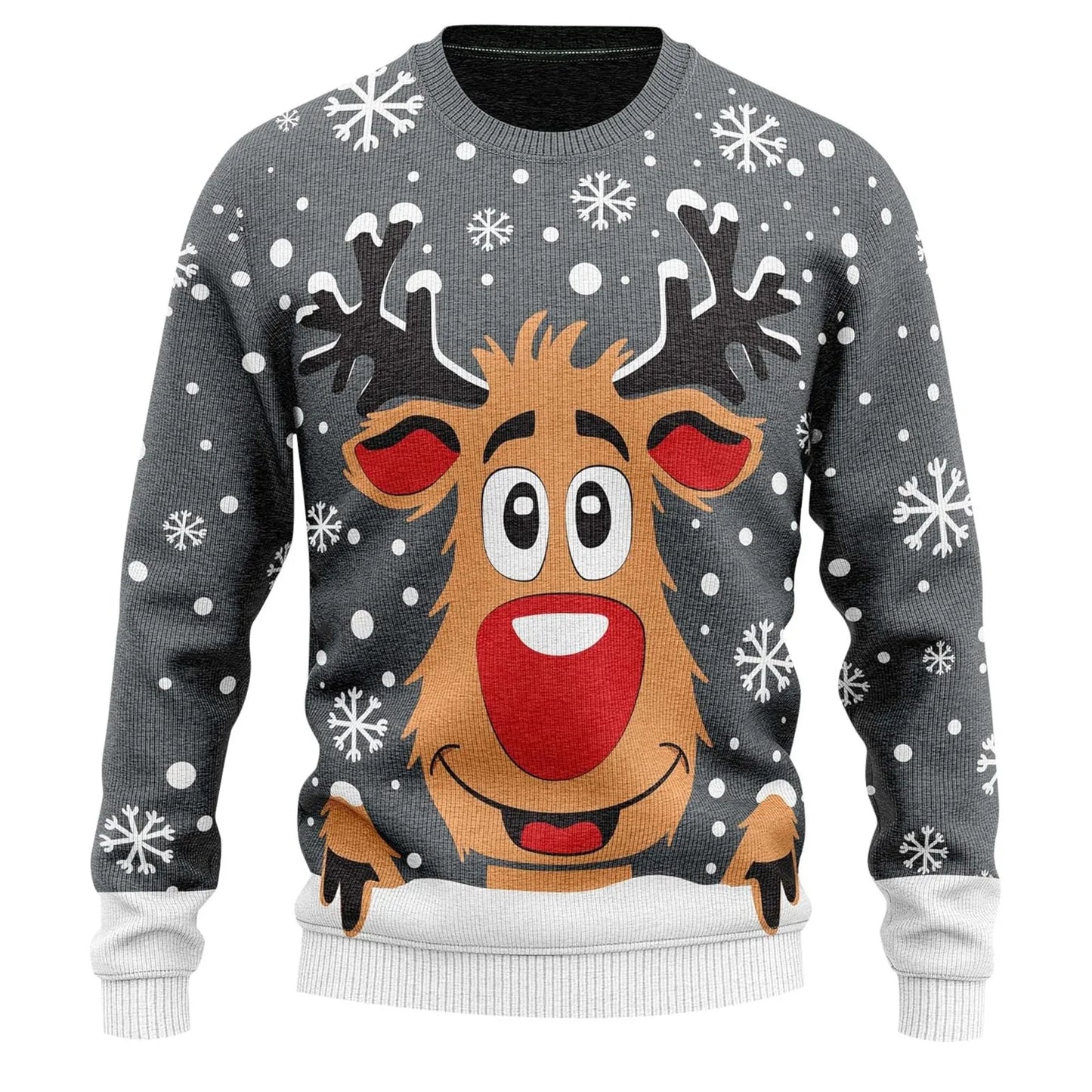 Ugly Christmas Sweater Men's Knitted Pullover Sweater Reindeer Print Round Neck Long Sleeve Pullover Top Fashion Christmas Gift