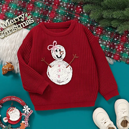 Toddler Kids Clothes Christmas Sweater for Girls Hand Embroidered Snowman Pattern Knit Top 3-6Y Kids Boys Festive Winter Outfit