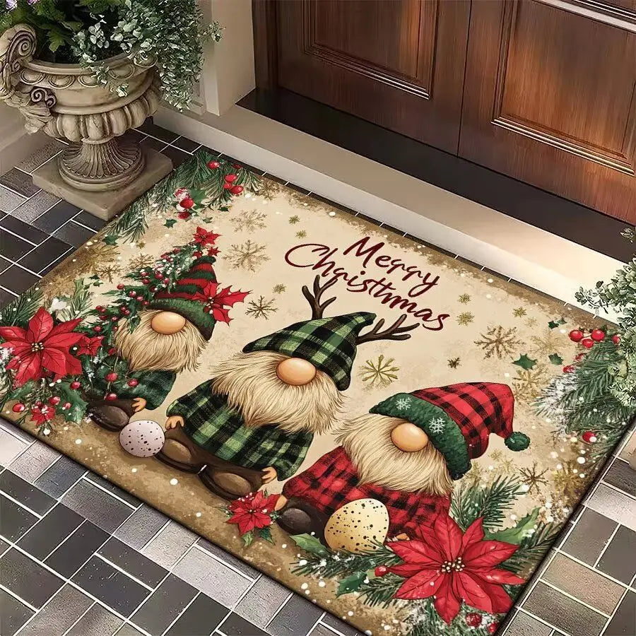 Merry Christmas Door Mat Printed Decoration Flannel Carpet Mat Door Mat Absorbent Foot Mat Small Foot Mat Machine Washable Decor
