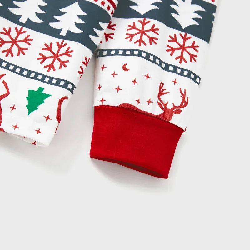 Family Christmas Pajamas Full Body Reindeer Print Long Sleeve Matching Sleepwear Set