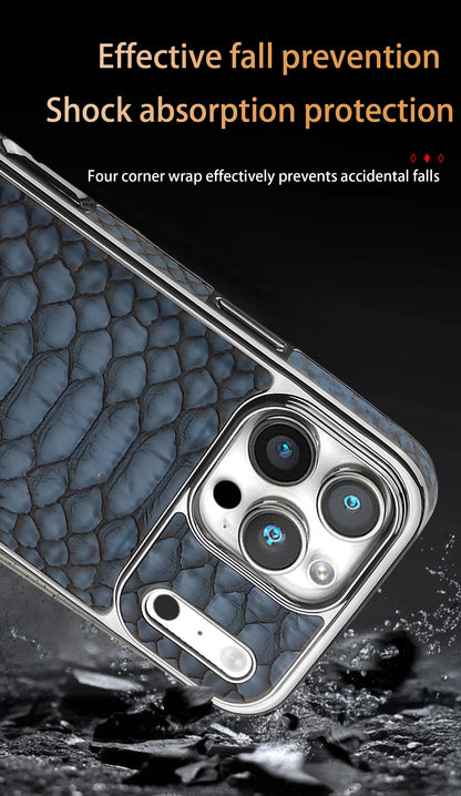 Luxury Fashion Snake-Patterned Leather Phone Case For iPhone 17 16 15 14 13 12 Pro Max 17Air  Inner Shell With Flannel Lining