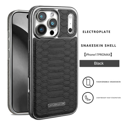 Luxury Fashion Snake-Patterned Leather Phone Case For iPhone 17 16 15 14 13 12 Pro Max 17Air  Inner Shell With Flannel Lining