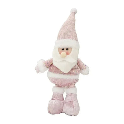 Christmas Adjustable Standing Santa and Snowman Pink Sequin Plush Doll Cute Holiday Decoration for Home Festive Ornament