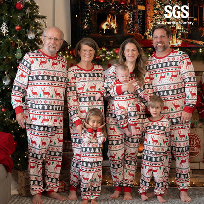 Family Christmas Pajamas Full Body Reindeer Print Long Sleeve Matching Sleepwear Set