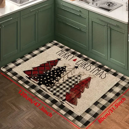 VIKAMA Christmas Tree Theme Rug, Soft Non-Slip Home Decor, Entrance Hall Doormat, Kitchen Two-Piece Mat Set, Bathroom Foot Mat