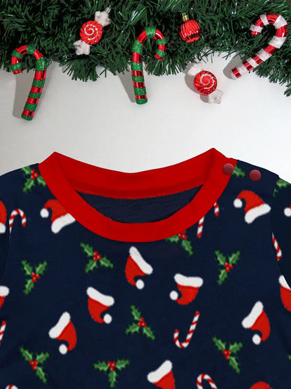 Christmas Family Matching Outfits Mother Father Kids Pajamas Set Santa Hat Print Loose Xmas Sleepwear Baby Romper Dog Clothes