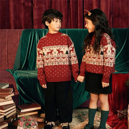 New Christmas Sweater with Neck Boys Girls Children Clothes Winter New Sweaters Top Knitwear Clothes for 3 4 5 7 12 14Years