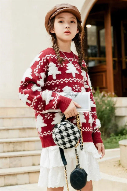 New Christmas Sweater with Neck Boys Girls Children Clothes Winter New Sweaters Top Knitwear Clothes for 3 4 5 7 12 14Years