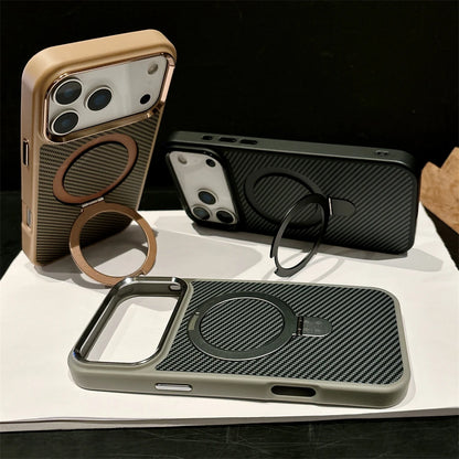 Armor Carbon Fiber Magnetic Bracket Stand Matte Case for iPhone 17 Air 16 15 14 Plus 13 12 11 Pro Max for Magsafe Holder Cover