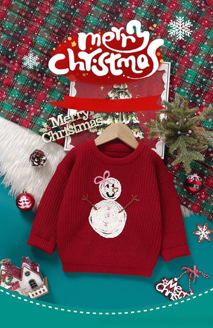 Toddler Kids Clothes Christmas Sweater for Girls Hand Embroidered Snowman Pattern Knit Top 3-6Y Kids Boys Festive Winter Outfit