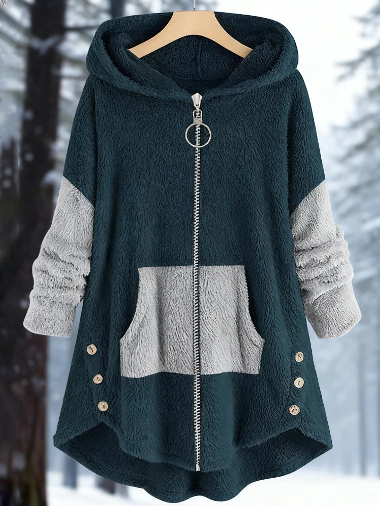 Plus Size Warm Contrasting Sweater Set On Sale Clearance Hooded Zip-Up Package Cardigan Drawstring Long Pants With Elastic Cuffs