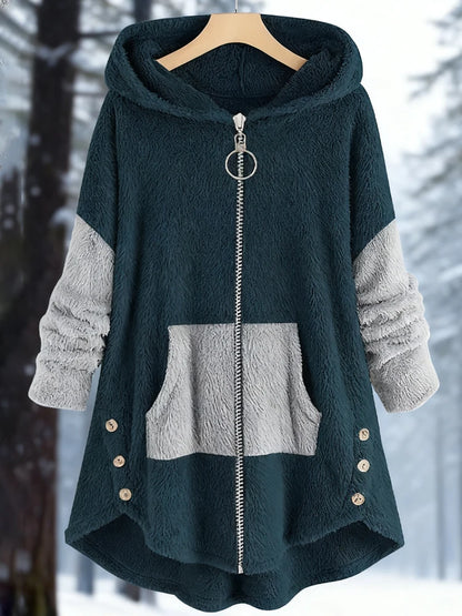 Plus Size Warm Contrasting Sweater Set On Sale Clearance Hooded Zip-Up Package Cardigan Drawstring Long Pants With Elastic Cuffs